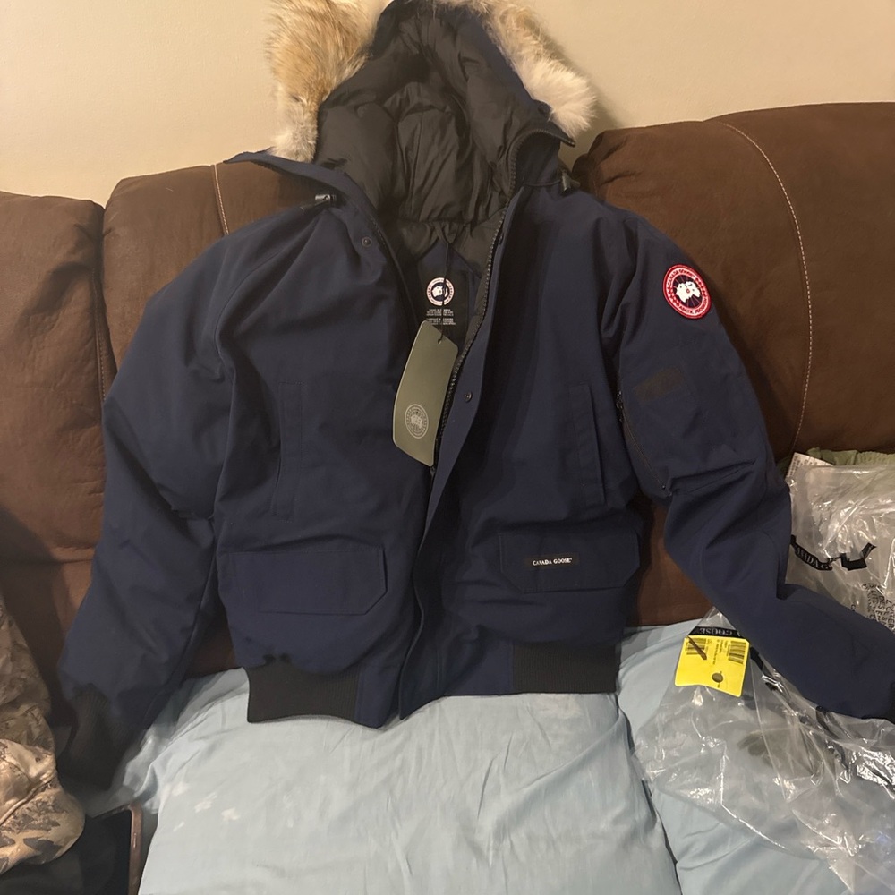 Canada Goose Men's Dark Blue Puffer with Fur Trim